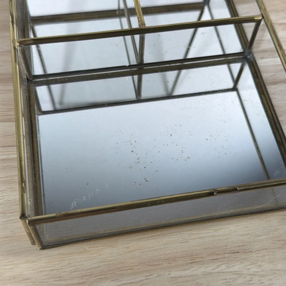 Vintage Mirrored Glass Brass Curio Cabinet Display Multi Shelf Case Shelf 6.5x5